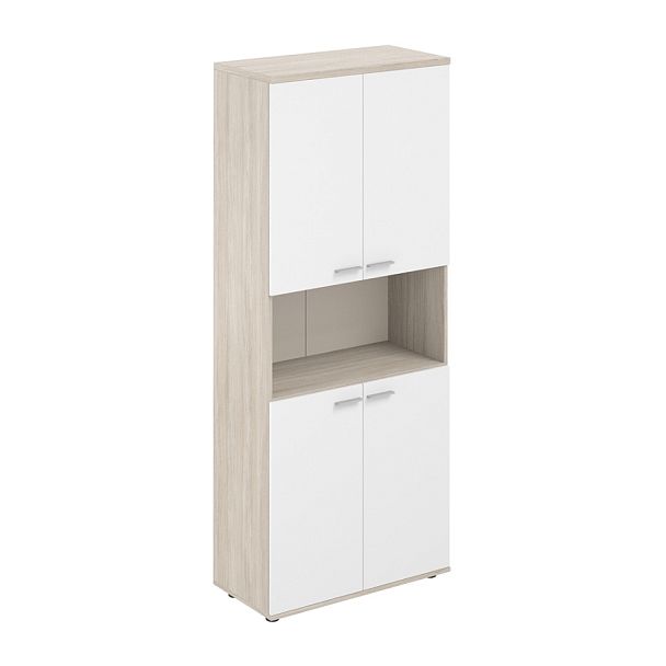 Шкаф высокий Sigma с нишей 800х400х1955, 4-х дв, з.ст HDF / корпус: дуб светлый; фасады: белый - Вид 1