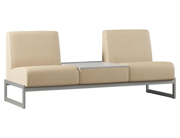 Диван Everprof Solo двухместный со столиком в центре Металл Серый Экокожа Бежевый  ЛДСП Серый - Вид 1