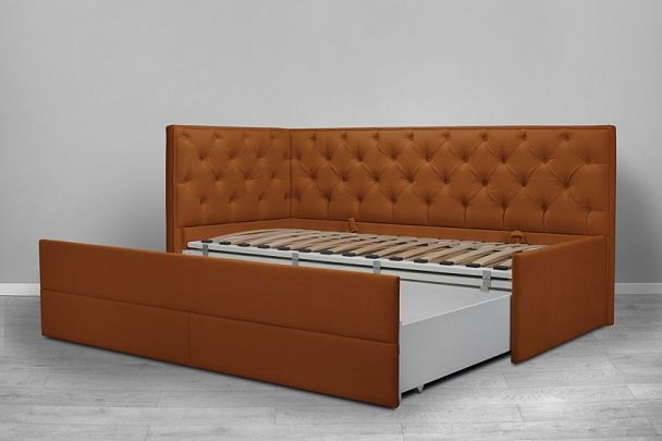 Кровать «Порше», каретная стяжка с доп. спальным местом, оранжевая - Вид 3