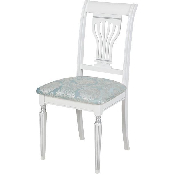 Комплект деревянных стульев с мягким сиденьем Мендельс Белая эмаль серебрянная патина/Бирюзовый жаккард, 4 шт. - Вид 1