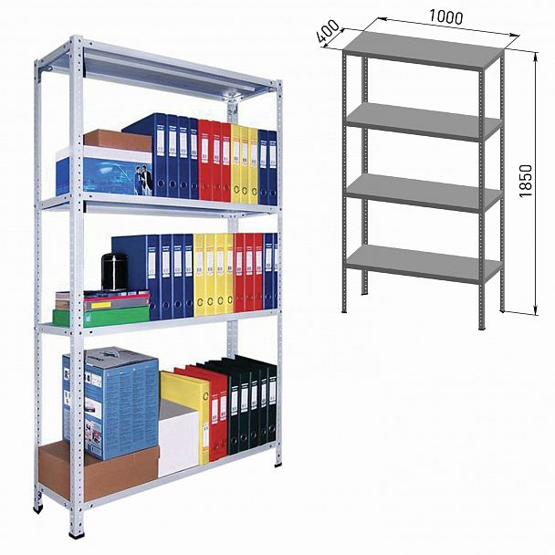 Стеллаж металлический ПРАКТИК "MS", 1850х1000х400 мм, 4 полки, MS 185/100х40/4 - Вид 2