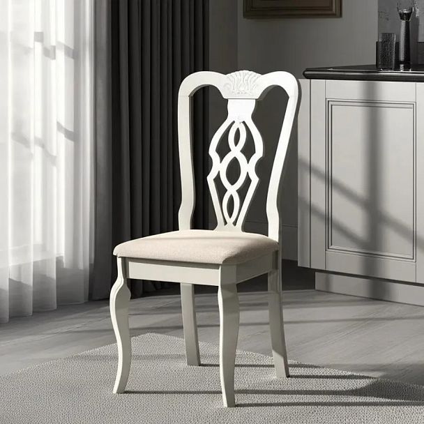 Стул Афродита/Aphrodite, дерево гевея, Ivory white, ткань кремовая с рисунком (А04) - Вид 9