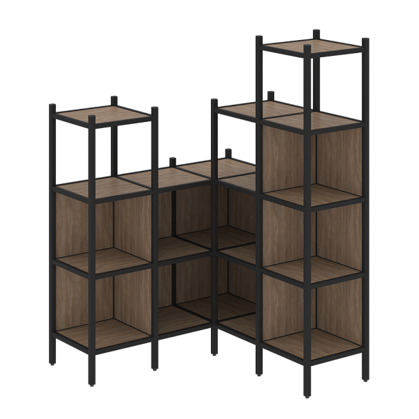 Loft Угловой внутренний стеллаж наборный VR.L-39 Дуб аризона/Чёрный металл 1278*1278*1869 - Вид 1