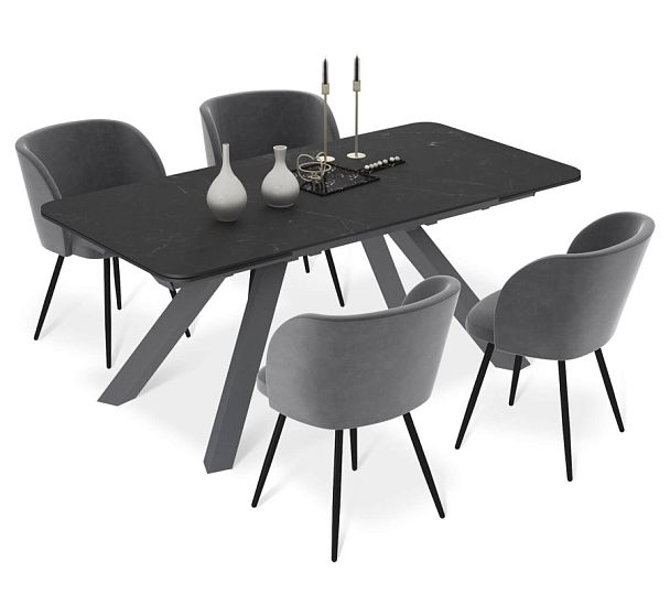 Обеденная группа Sheffilton SHT-DS289 серый мрамор/чёрный муар - Вид 1