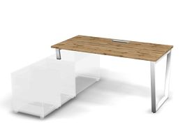 MATRIX 121B105-V Стол прямой с опорой на тумбу, пров-ик Merida (V-опоры) 1580х780х775 Дуб Крафт/Белы - Фото предпросмотра