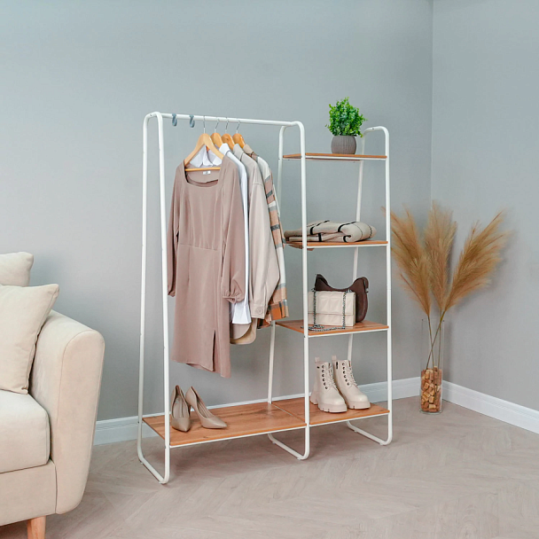 Вешалка-стеллаж "Скандинавия-1", 1470х1100х385 мм, 5 полок, металл/ЛДСП, белая/дуб, ГСС1 Б - Вид 4