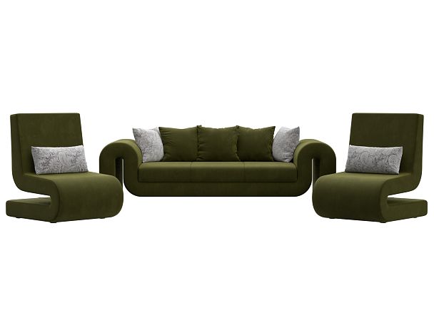 Волна набор 1 - диван, 2 кресла (полностью микровельвет зеленый) - Вид 2