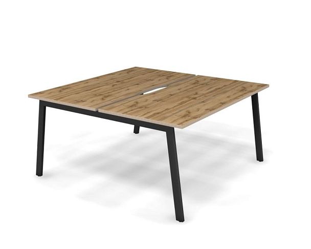 MATRIX 121S202-A Стол прямой двойной, пров-ик вырезной (А-опоры) 1580х1590х775 Дуб Крафт/Темно-серый - Вид 1