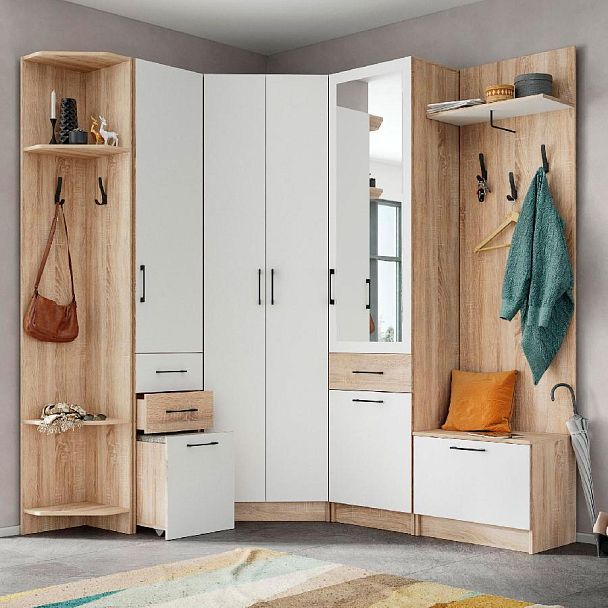 Прихожая Денвер шкаф угловой дуб сонома/белый - Вид 3
