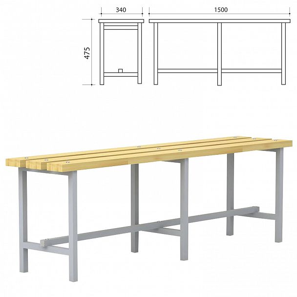 Скамья деревянная на металлокаркасе П-13Д(1500) (1500х340х475 мм) - Вид 2