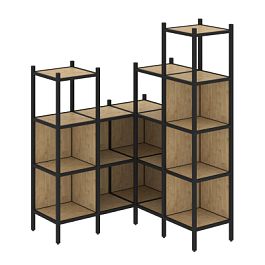 Loft Угловой внутренний стеллаж наборный VR.L-39 Тиквуд светлый/Чёрный металл 1278*1278*1869 - Фото предпросмотра