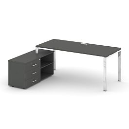 Style Project Direct Lux Стол письменный с греденцией левой M-SN-6P.SRG-023.M(L) Антрацит/Нержавеющая Сталь/Хром 1380*800*750 - Фото предпросмотра