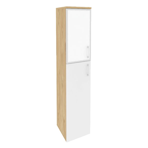 Onix Шкаф высокий узкий левый O.SU-1.7 R (L) white Тиквуд светлый/Белый бриллиант/Стекло white 400*420*1977 - Вид 1