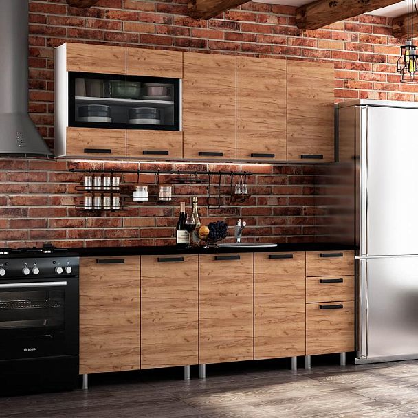 Кухня 2,0м "Крафт" крафт ЛДСП (столешница 2м) - Вид 1