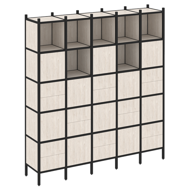 Loft Прямой стеллаж наборный VR.L-10 Денвер светлый/Чёрный металл 2110*446*2280 - Вид 1