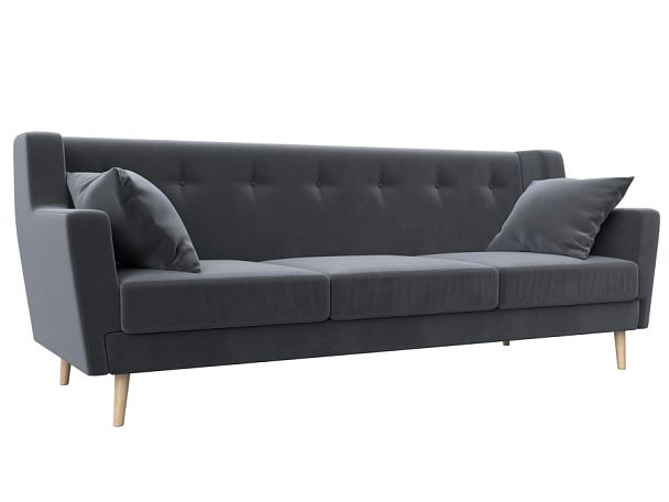Прямой диван Брайтон 3 (полностью велюр серый) - Вид 1