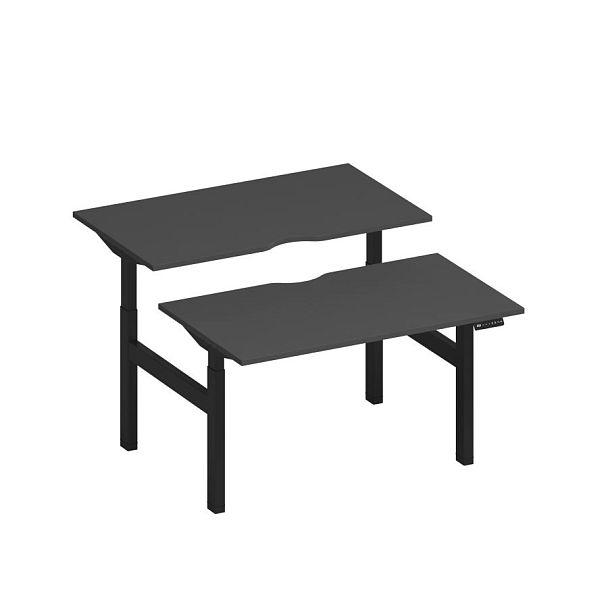 Рабочая станция на электроприводе с вырезами Elevo А2 ЧР 102.2 АР антрацит премиум / черный гладкий - Вид 1