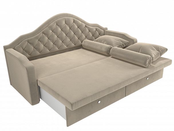 Прямой диван софа Сойер (полностью микровельвет бежевый) - Вид 7