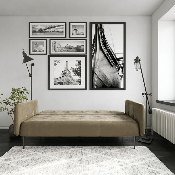 Monaco диван-кровать прямой с подлокотниками, трехместный, бархат пепельно-бежевый 25 - Вид 2