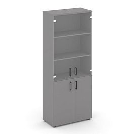 Стайл Проджект Шкаф высокий широкий (2 низких фасада ЛДСП + 2 средних фасада стекло прозрачное) SN.S - Фото предпросмотра