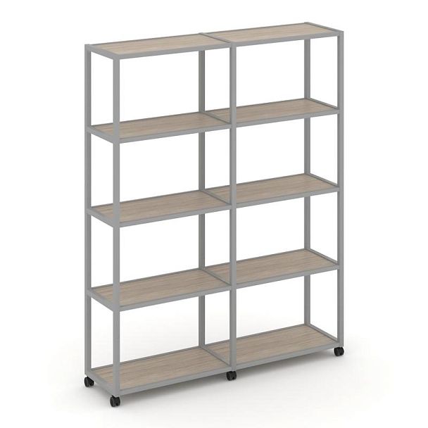 Shelf Mobile Стеллаж 5 уровней 2 секции VR.LT-STK-511.08 Дуб Аттик/Металл Серый 1570*400*2000 - Вид 1
