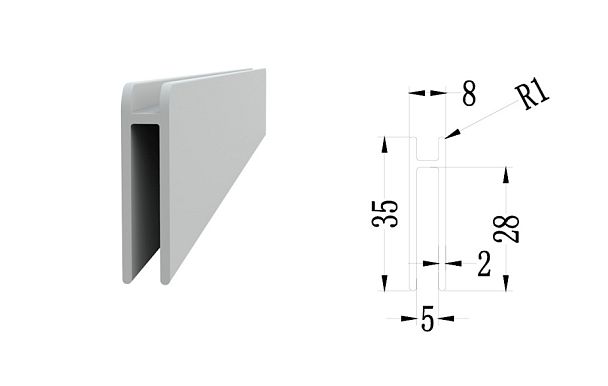 Профиль для навесных элементов,  паз 5мм "Тандем-Т"  ПК-АСС-ПНЭ110/5-В1-76 белый - Вид 1