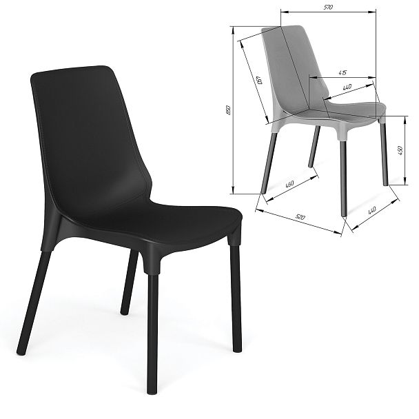 Стул для столовых, кафе, дома SHT-S75, черный металлический каркас, пластик черный, стопируемый - Вид 3