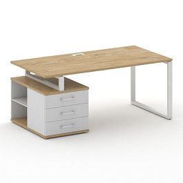 Шифт Стол руководителя с опорной тумбой , левый SK.SRT-180.P (L) Тиквуд Светлый/Белый Бриллиант/Мета - Фото предпросмотра
