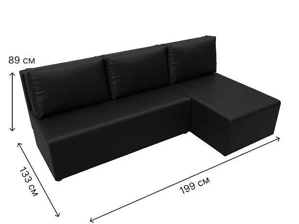 Угловой диван Поло правый (полностью экокожа черная) - Вид 9