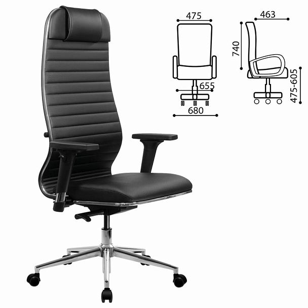 Кресло МЕТТА "ErgoLife" 10 B1-117D, хром, синхромеханизм, 2D-подлокотники, экокожа, черное - Вид 4