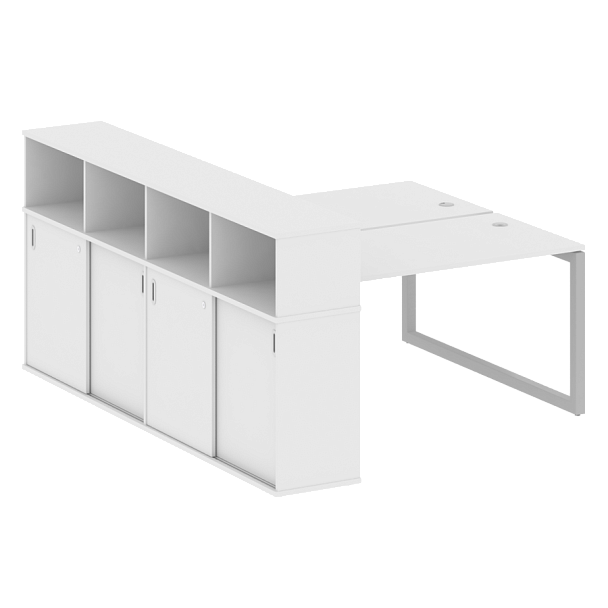 Metal System Quattro Р. ст. с шкафом-купе на О-образном м/к 50БО.РС-СШК-4.3 Т Белый/Серый металл 1810*2332*1098 - Вид 1