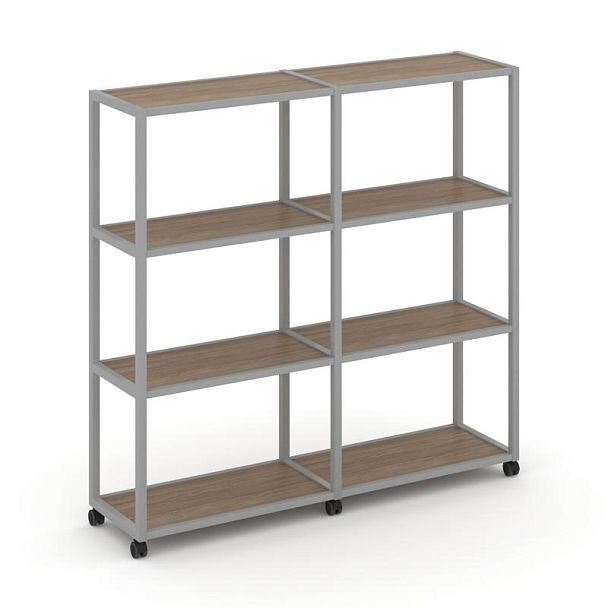 Shelf Mobile Стеллаж 4 уровня 2 секции VR.LT-STK-411.10 Дуб Аризона/Металл Серый 1970*400*1523 - Вид 1