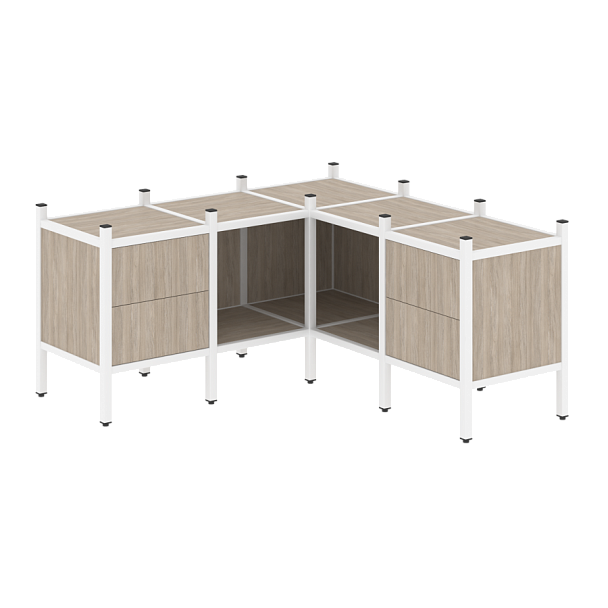 Loft Угловой внутренний стеллаж наборный VR.L-27 Дуб аттик/Белый металл 1278*1278*636 - Вид 1