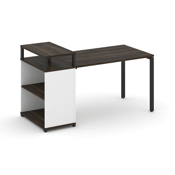Concept Стол рабочий с опорным стеллажом с верх. горизонтом  CN.SP-206 Дуб Мали/Белый Бриллиант/Металл Черный 1600*720*917 - Вид 1
