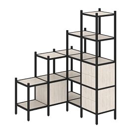 Loft Угловой внутренний стеллаж наборный VR.L-40 Денвер светлый/Чёрный металл 1278*1278*1869 - Фото предпросмотра