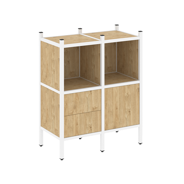 Loft Прямой стеллаж наборный VR.L-02 Тиквуд светлый/Белый металл 862*446*1047 - Вид 1