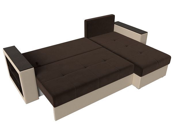 Диван угловой Дубай Лайт угол правый (основа микровельвет коричневый, компаньон экокожа бежевая) - Вид 9