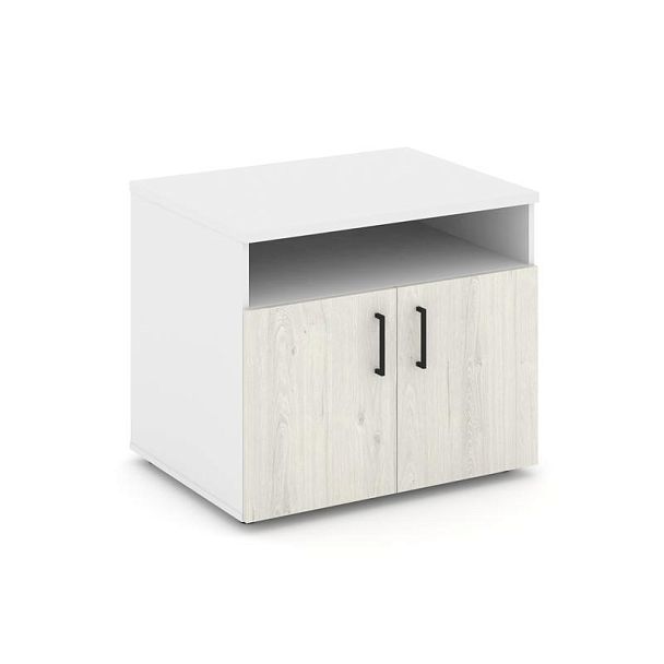 Стайл Проджект Тумба для оргтехники/сервисная SN.TS-001 Белый/Белый/Дуб Наварра/Черный Ручки 796*600 - Вид 1