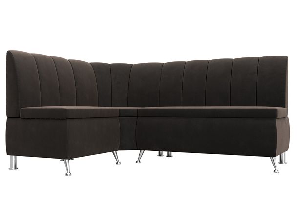 Кухонный угловой диван Кантри левый (полностью велюр коричневый) - Вид 1