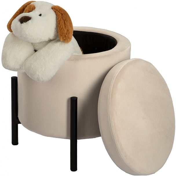 Пуф Кен с местом для хранения Кремовый велюр Confetti cream/черный - Вид 1