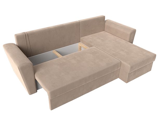 Угловой диван Амстердам Лайт правый (полностью велюр бежевый) - Вид 8