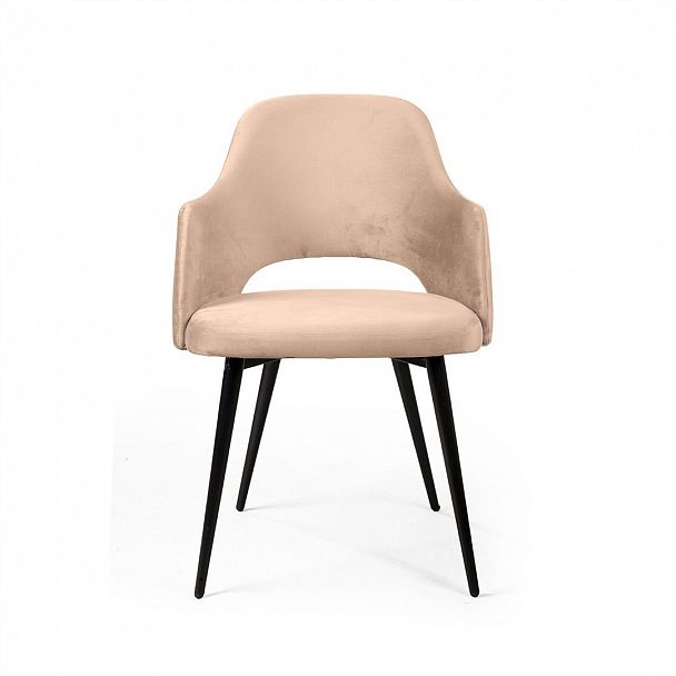 Стул William с подлокотниками, бархат бежевый 5/ черный конус - Вид 5