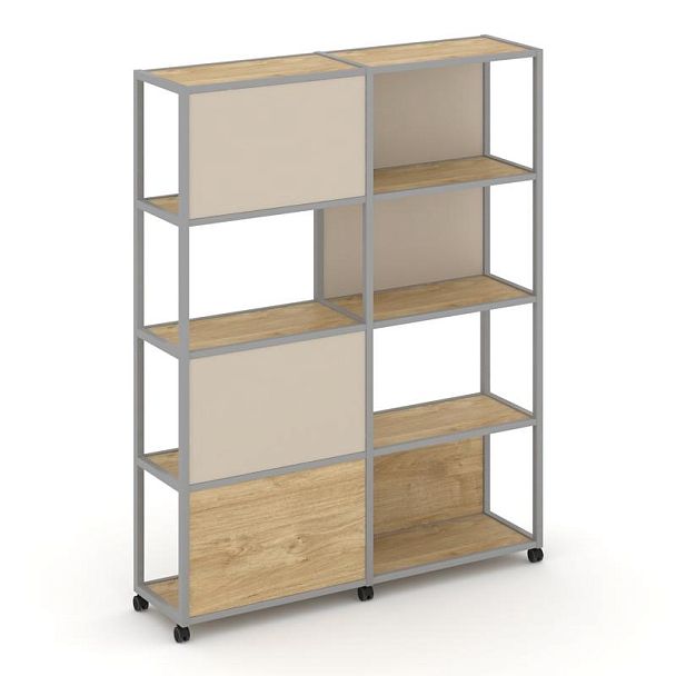 Shelf Mobile Стеллаж 5 уровней 2 секции VR.LT-STK-515.10 Тиквуд Светлый/Металл Серый/W-04 1970*400*2000 - Вид 1