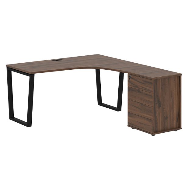 Стол эргономичный с тумбой EVCET 1518(R) Дуб Денвер тёмный/Черный 1560х1880х750 EDIS - Вид 1