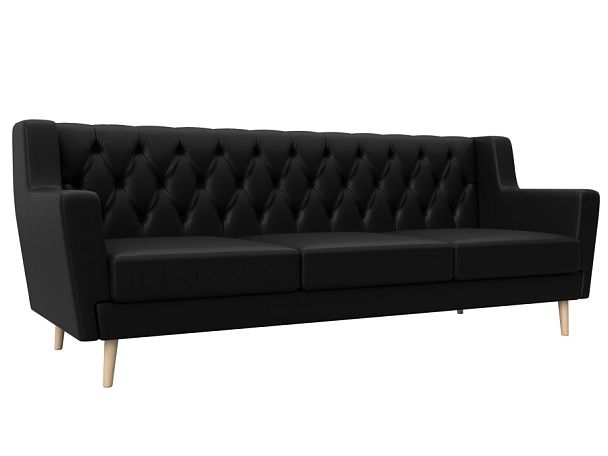 Прямой диван Брайтон 3 Люкс (полностью экокожа черная) - Вид 1