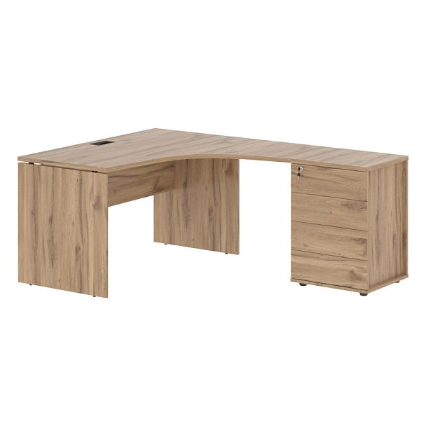 Стол эргономичный с тумбой EDCET 1318(R) Дуб Денвер светлый/Черный 1360х1880х750 EDIS - Вид 1