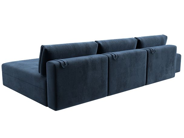 Диван угловой модульный с пуфом Лига-060 НПБ Лонг угол универсальный Велюр синий - Вид 5