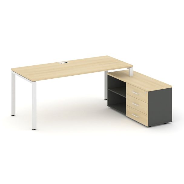 Style Project Direct Direct Стол письменный с греденцией правой SN-6P.SRG-013.M(R) Акация Лорка/Антрацит/Акация Лорка/Металл Белый 1580*1480*750 - Вид 1