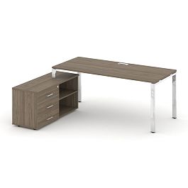 Style Project Direct Lux Стол письменный с греденцией левой M-SN-6P.SRG-015.M(L) Вяз Благородный/Нержавеющая Сталь/Хром 1780*700*750 - Фото предпросмотра