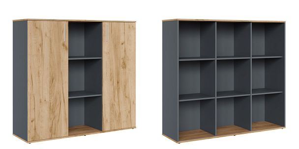 Шкаф средний с распашными дверьми Zion Light 140x42x129 дуб крафт золотой - Вид 1